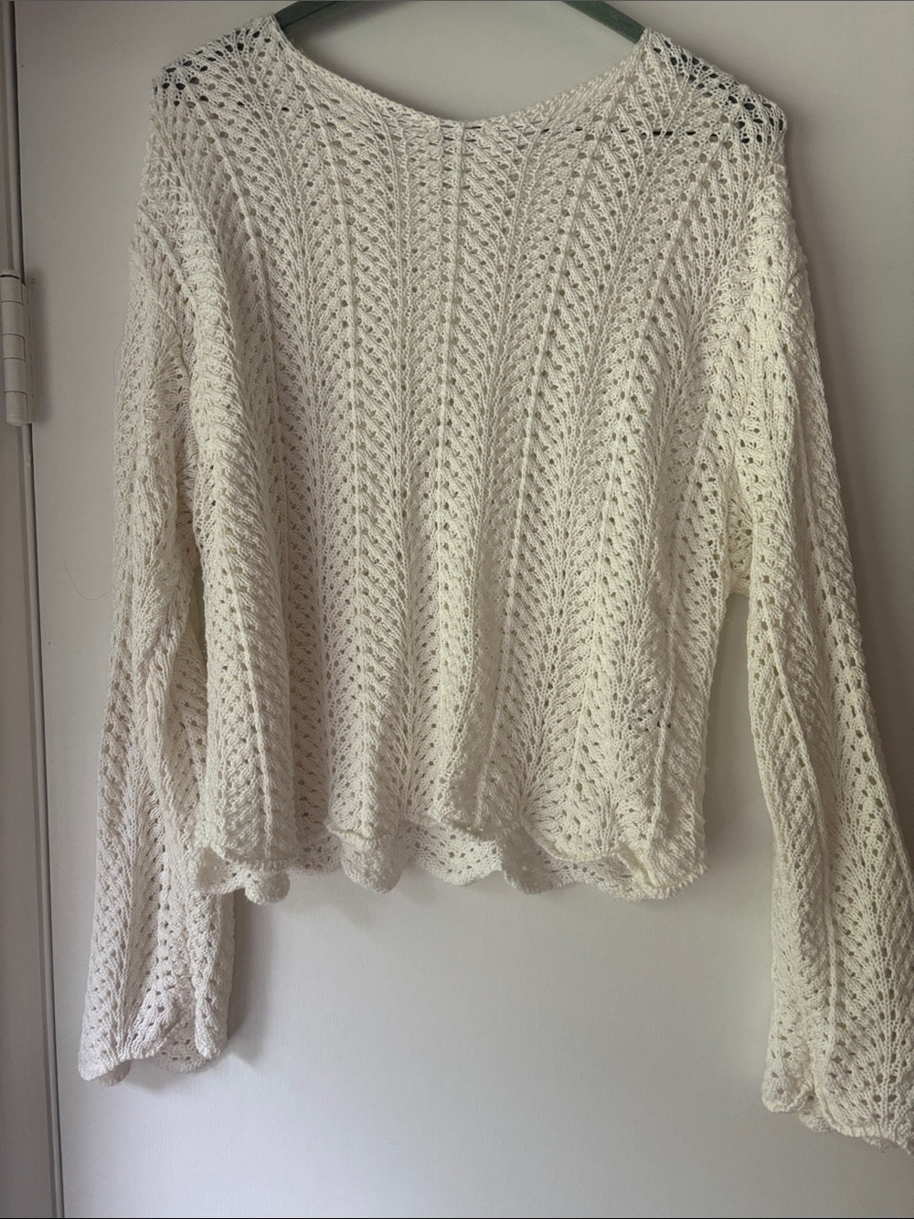 Z Supply Cream Openwork Knit Scoop Neck Sweater